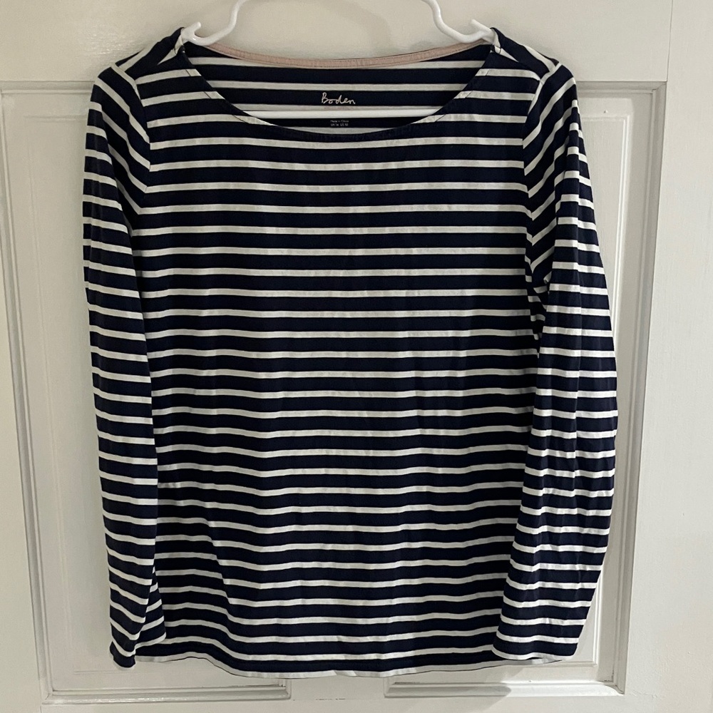 Boden Navy & White Striped Boat 3/4 Length Sleeve Top